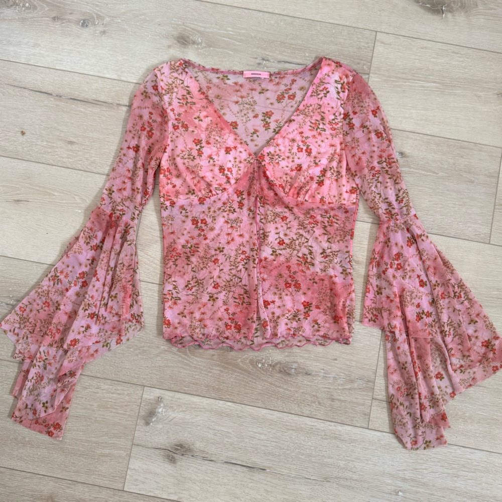 Mimoa Floral Pink Sheer Long Sleeve Top